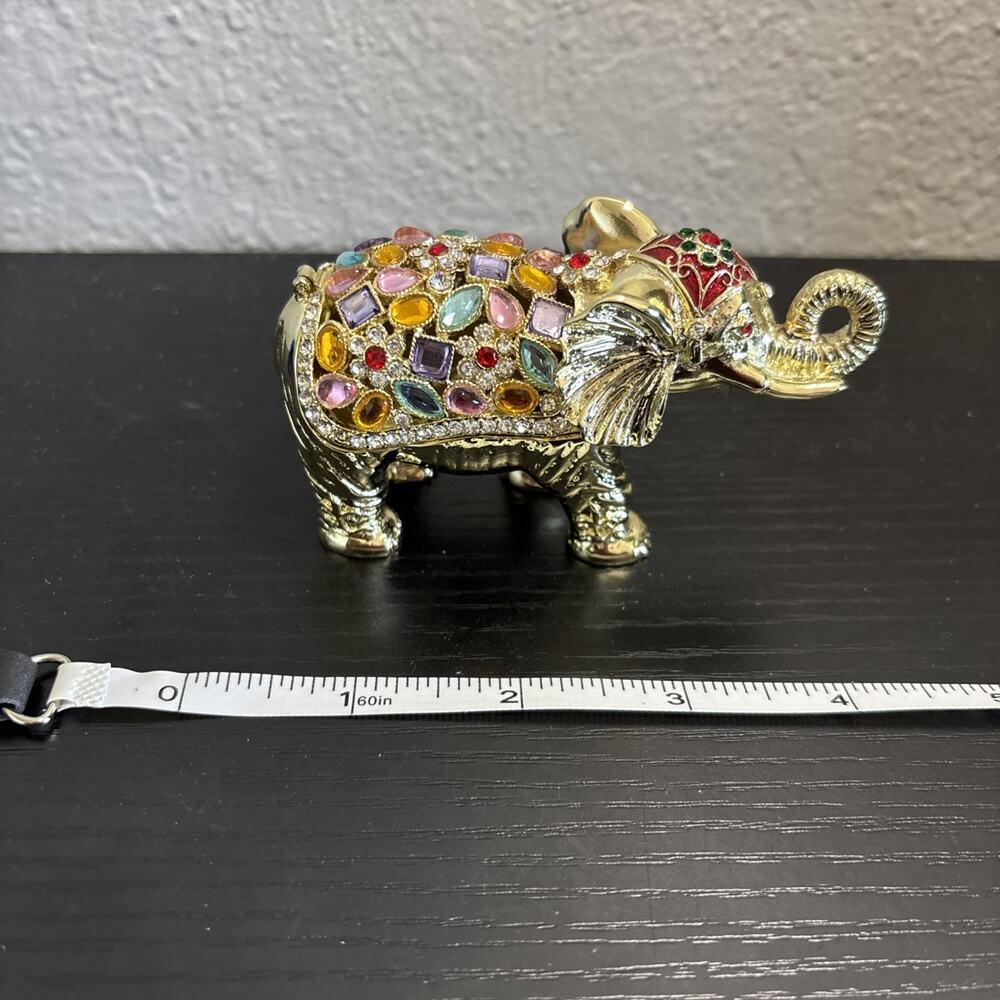 Vintage Mini Rhinestones Elephant Trinket Jewelry Box Colour Metal Box Ornament